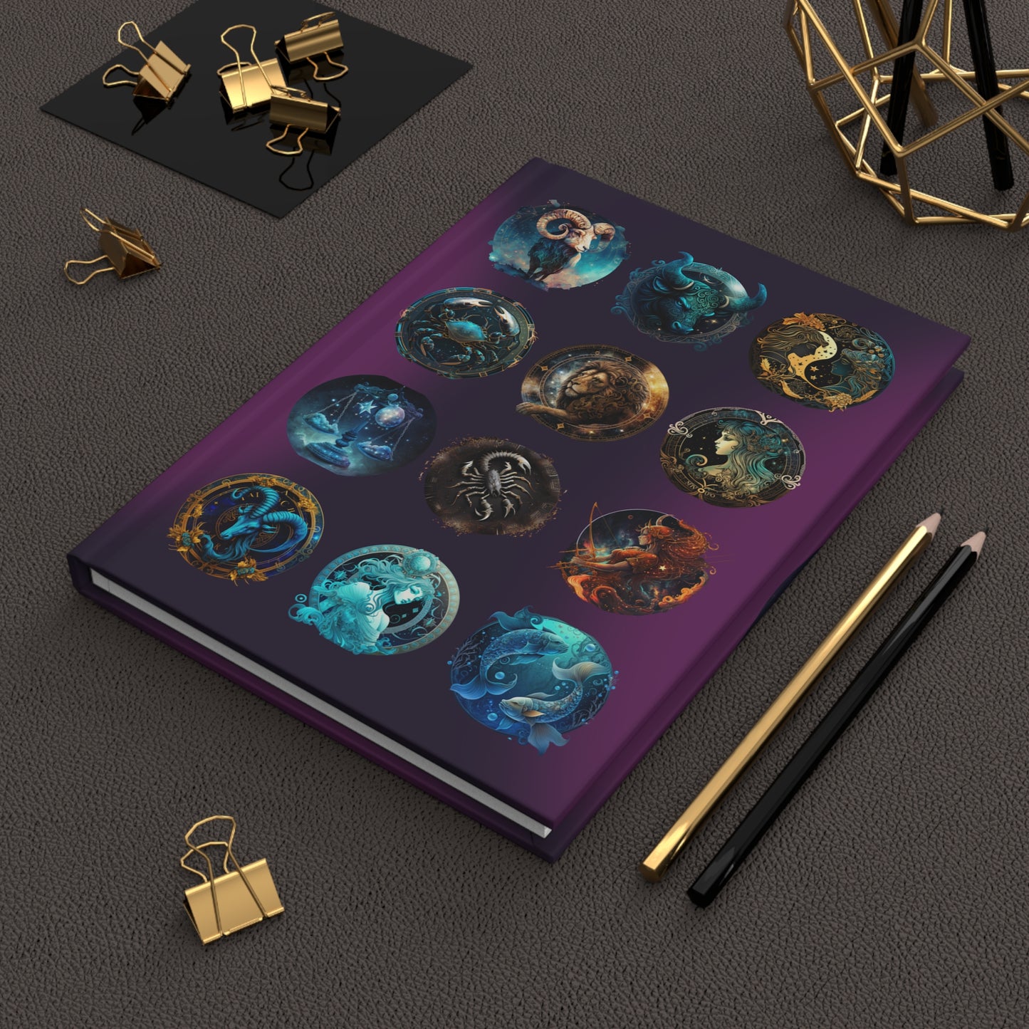 Zodiac Lined Journal with Amethyst Background - Hardcover 150 Page