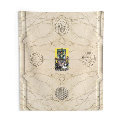 The Chariot Tarot Card Altar Cloth or Tapestry with Marble Background, Flower of Life and Seed of Life