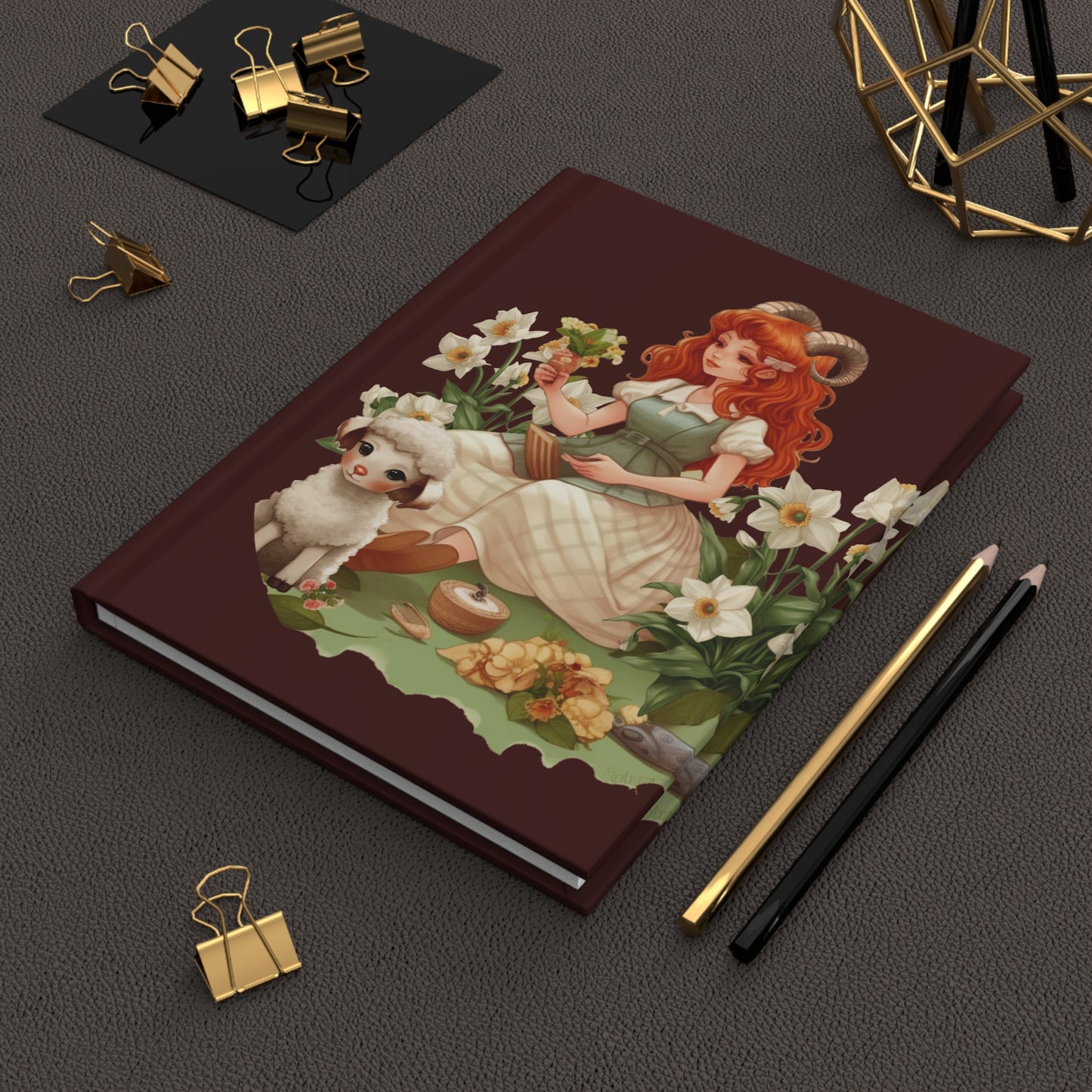 Aries Vintage Illustration with Poem Hardcover 150 Page Journal