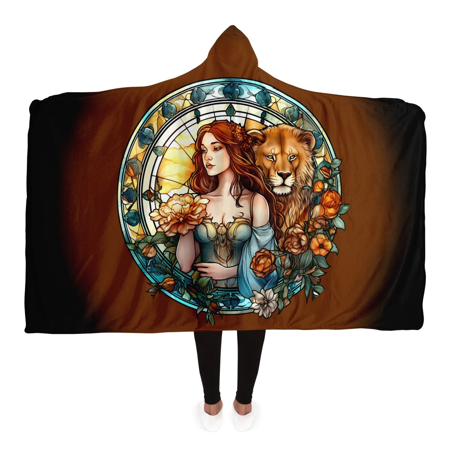 Leo Stained Glass Goddess Hooded Blanket