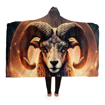 Aries Ram Against the Moon Hooded Blanket