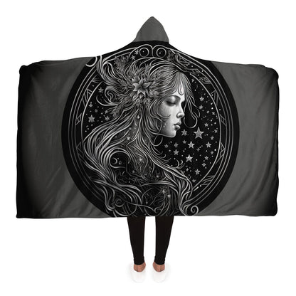 Virgo in Black and White Hooded Blanket