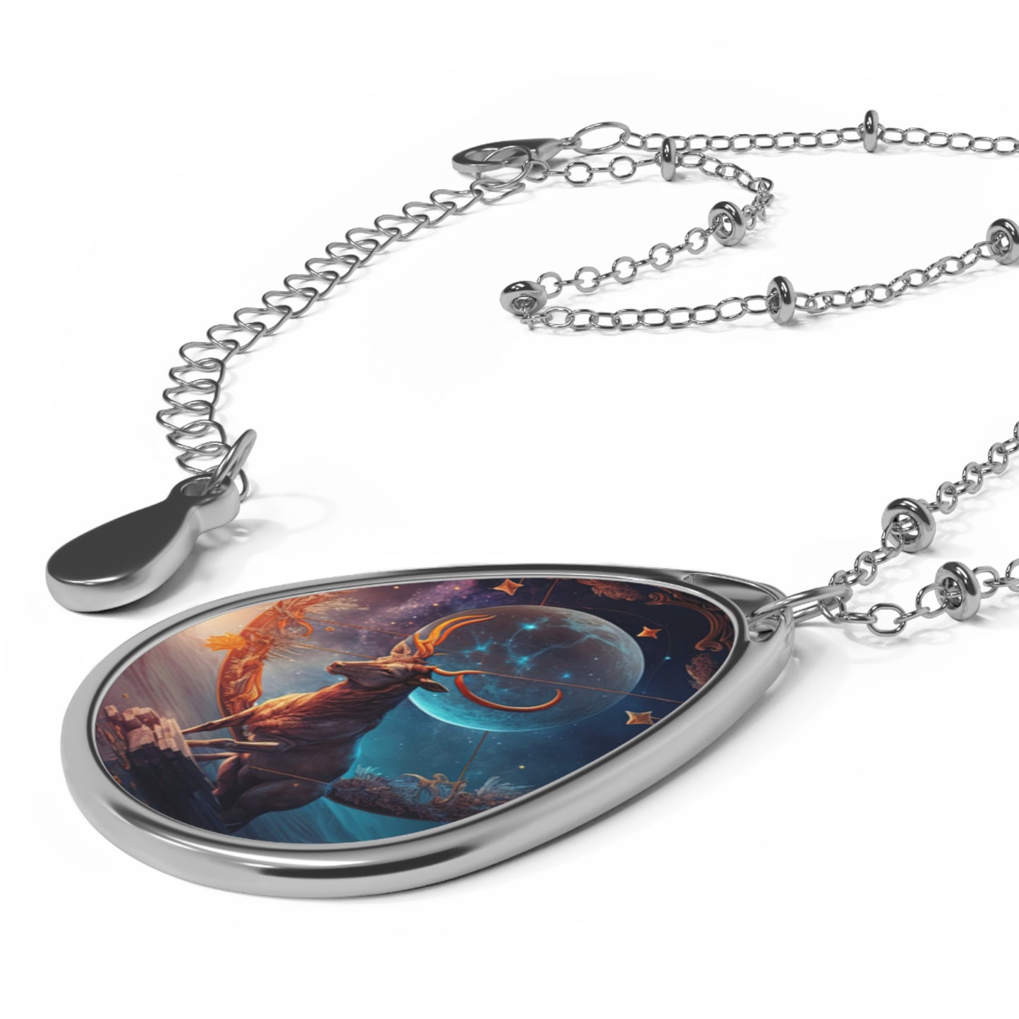 Rain Deer with the Moon Fantasy Pendant ~ Necklace & Oval Pendant With Chain