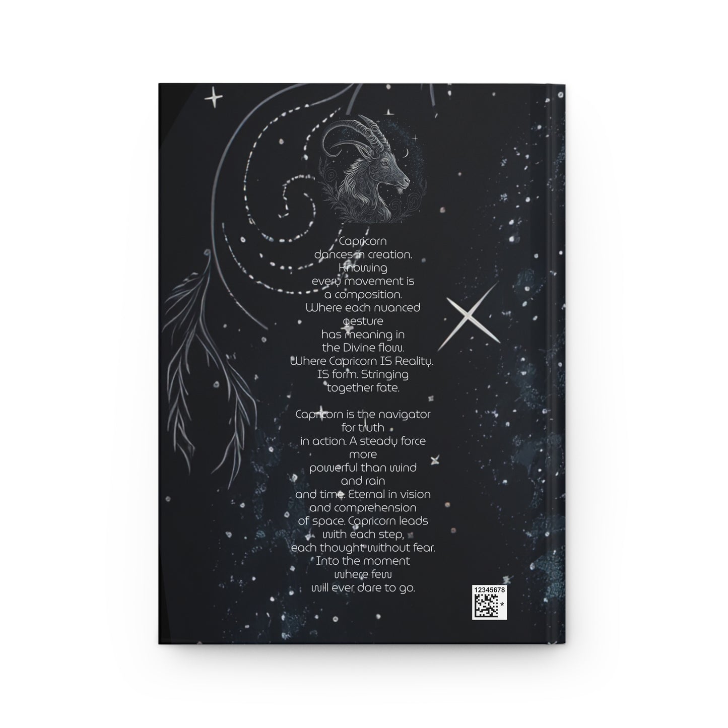 Capricorn in Black and Silver with Poem Hardcover 150 Page Journal
