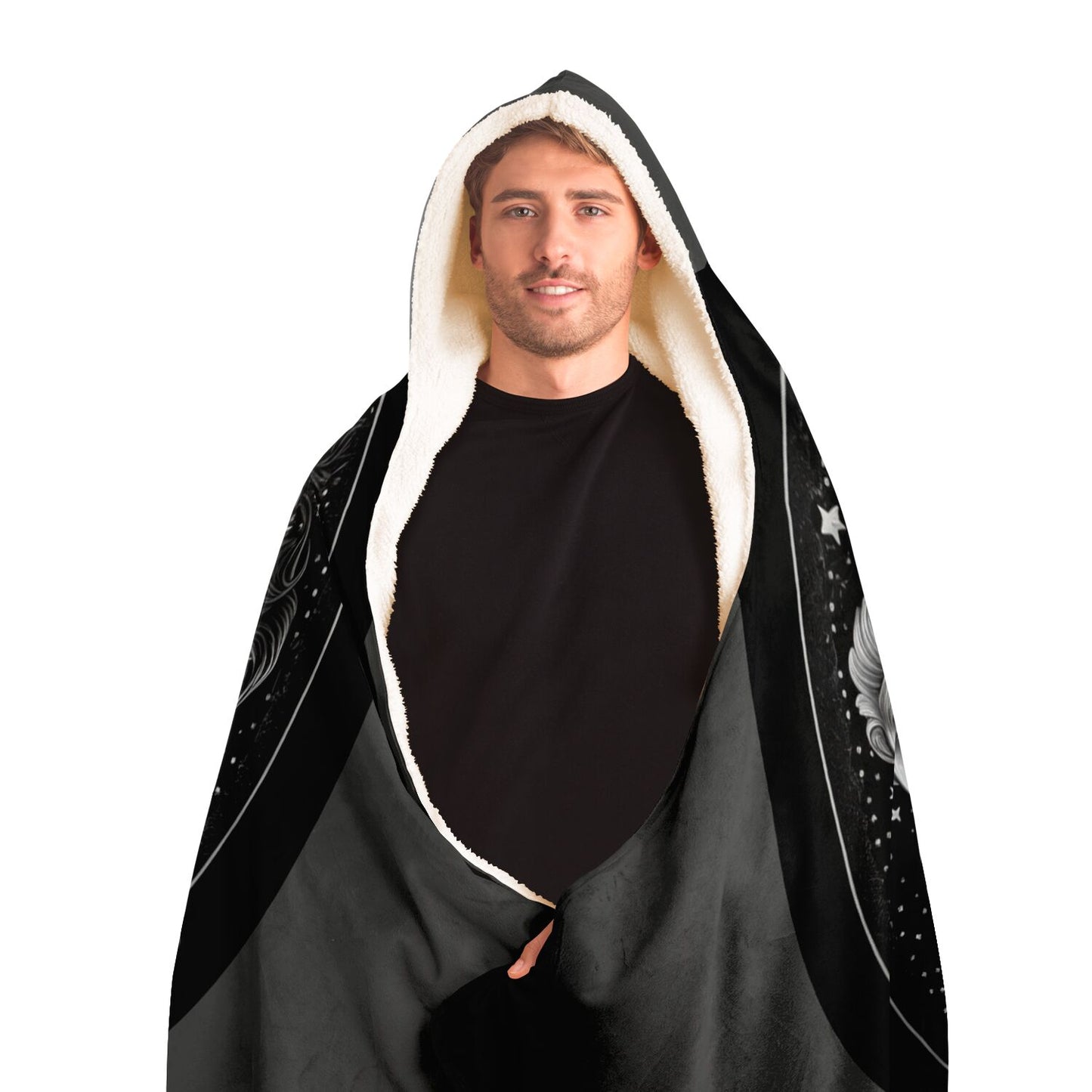 Gemini Twins in Black and White Hooded Blanket