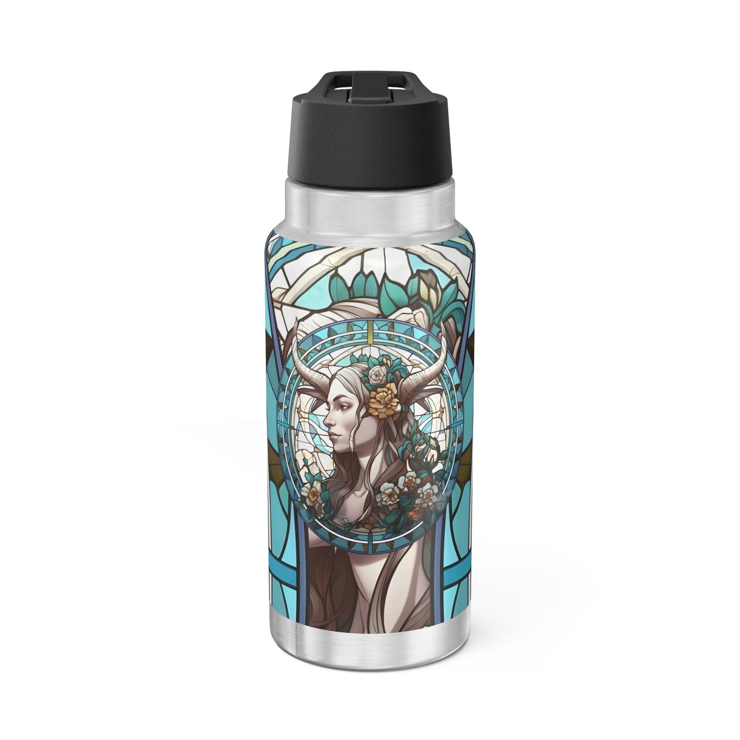 Capricorn Zodiac Sign Stained Glass Illustration ~ 32oz Tumbler With Lid and Straw