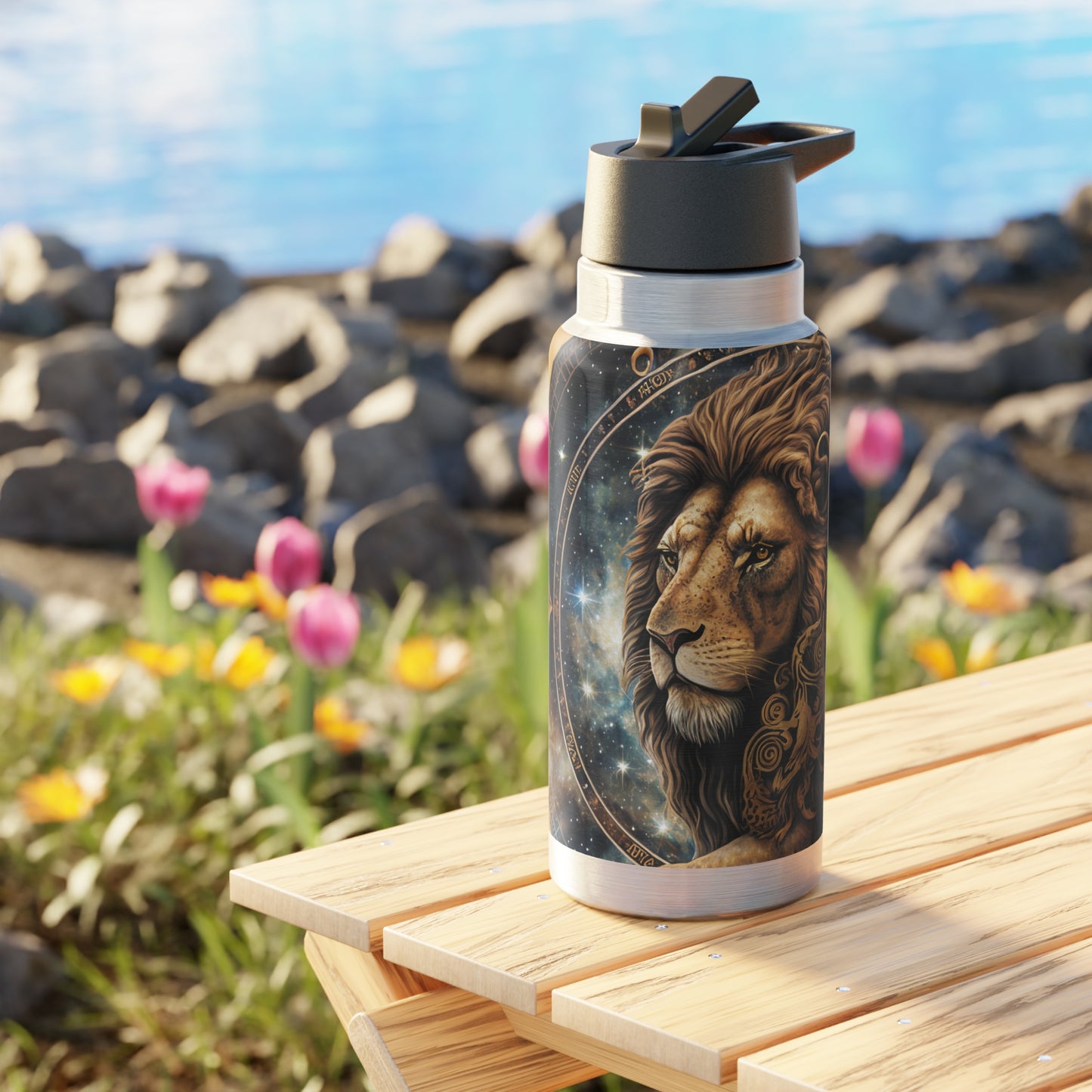 Leo Zodiac Sign in Black on Gold ~ 32oz Tumbler With Lid and Straw