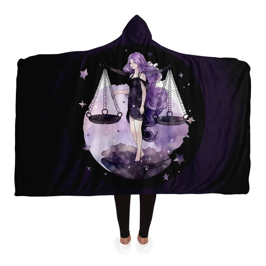 Libra Purple Caricature with Stars Shadowed Hooded Blanket