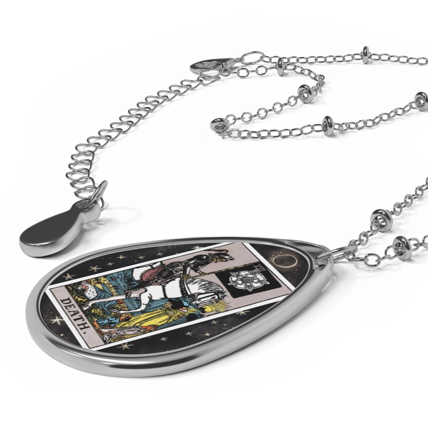 The Death Tarot Card Oval Pendant Necklace With Chain