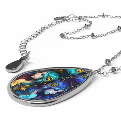 Gemini Zodiac Sign Colorful Twins ~ Necklace & Oval Pendant With Chain
