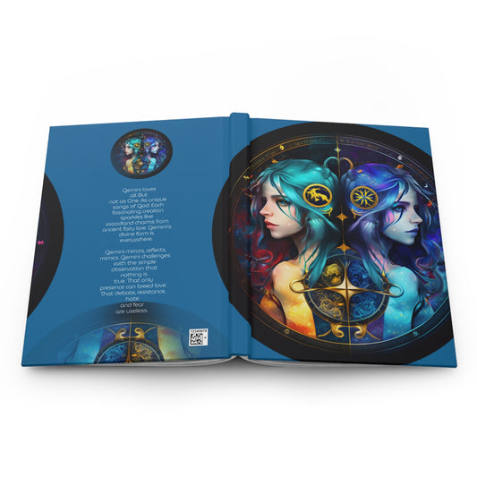 Gemini Twins in Blue with Poem Hardcover 150 Page Journal