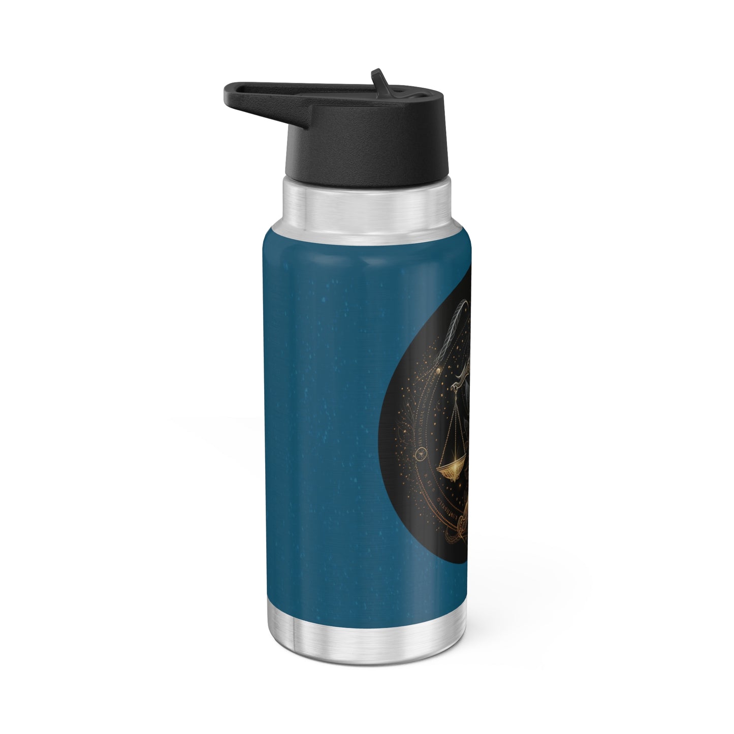 Libra Zodiac Sign - Black and Gold with Blue Background ~ 32oz Tumbler With Lid and Straw