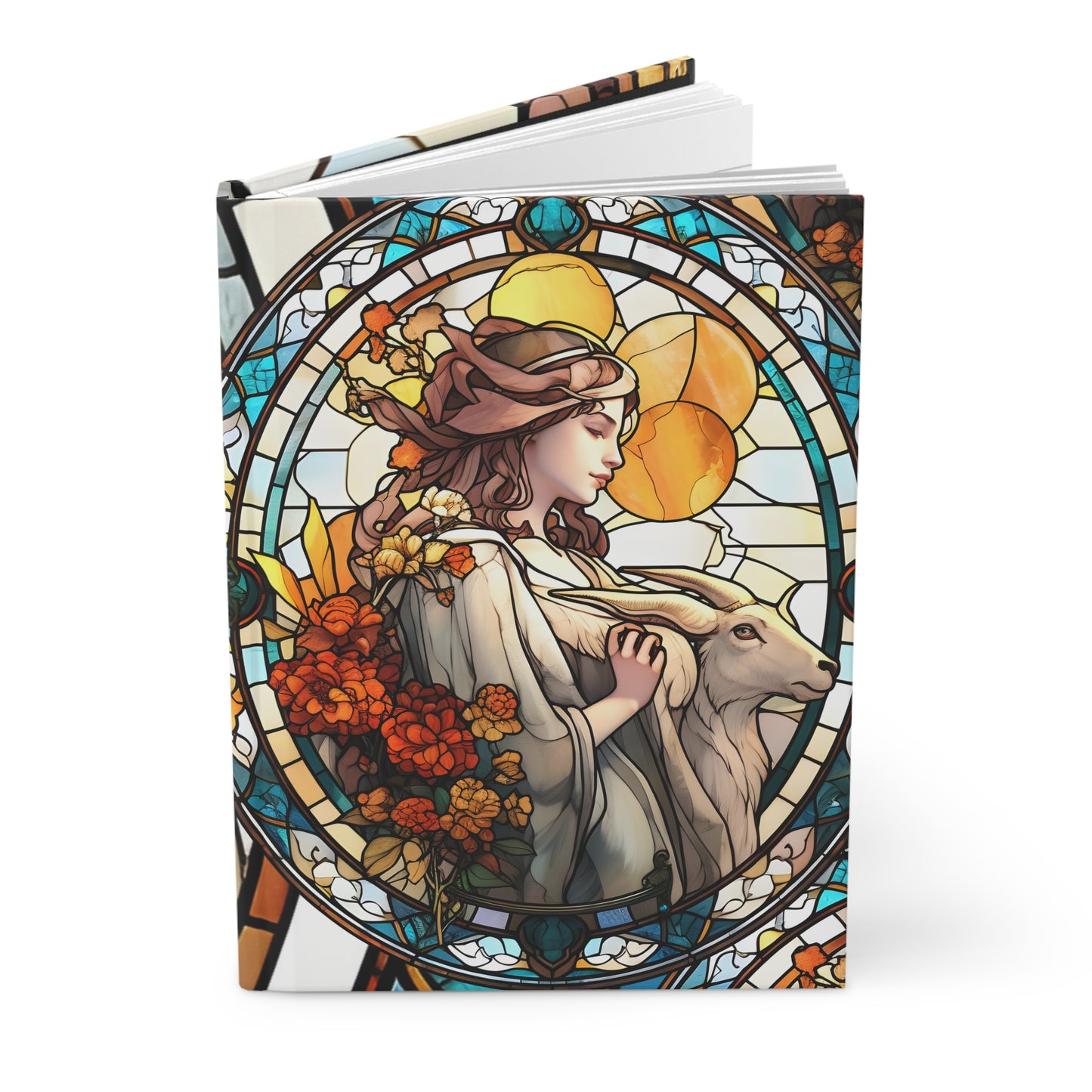 Capricorn Stained Glass Illustration with Poem Hardcover 150 Page Journal