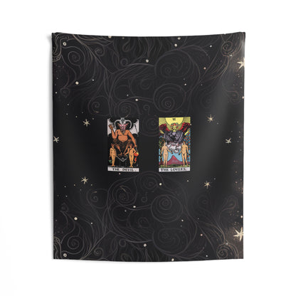 The Devil AND The Lovers Tarot Cards Altar Cloth or Tapestry with Starry Background