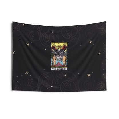 The Lovers Tarot Card Altar Cloth or Tapestry with Starry Background