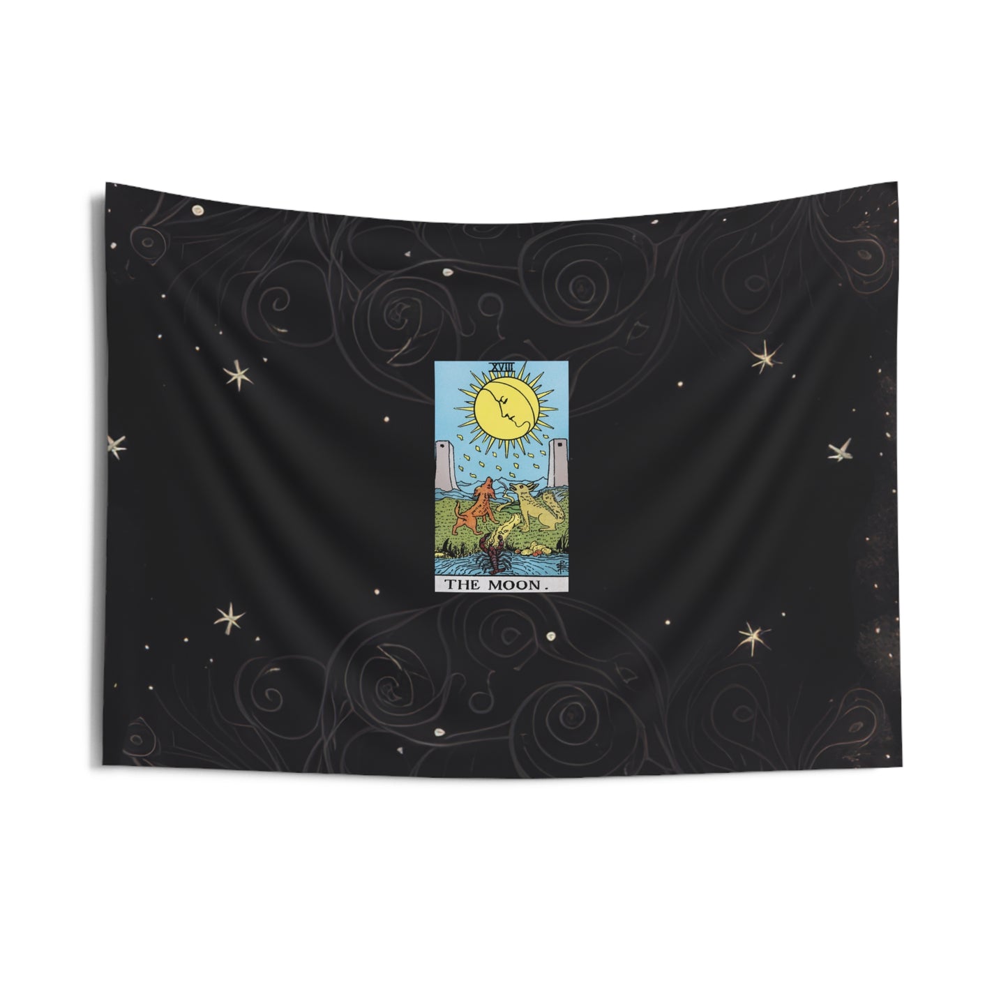 The Moon Tarot Card Altar Cloth or Tapestry with Starry Background