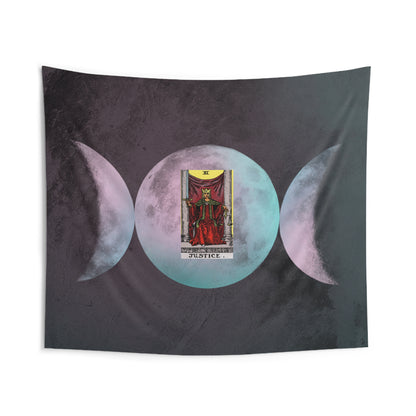The Justice Tarot Card Altar Cloth or Tapestry with Triple Goddess Symbol