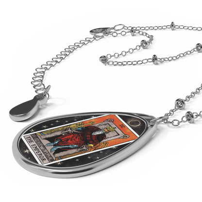The Emperor Tarot Card Oval Pendant Necklace With Chain