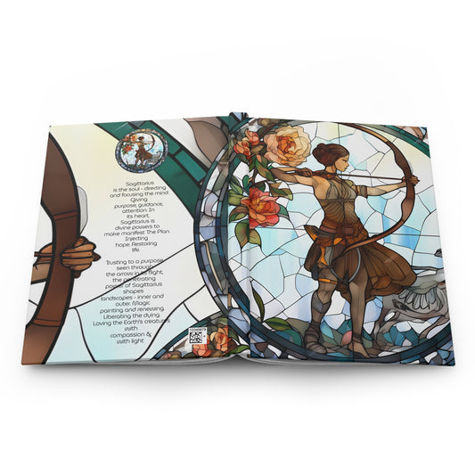 Sagittarius Stained Glass Illustration with Poem Hardcover 150 Page Journal