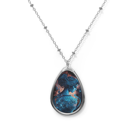 Aquarius Zodiac Sign ~ Aquarius Goddess in the Stars ~ Necklace & Oval Pendant With Chain