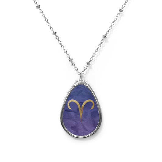 Aries Zodiac Sign in Gold ~ Necklace & Oval Pendant With Chain
