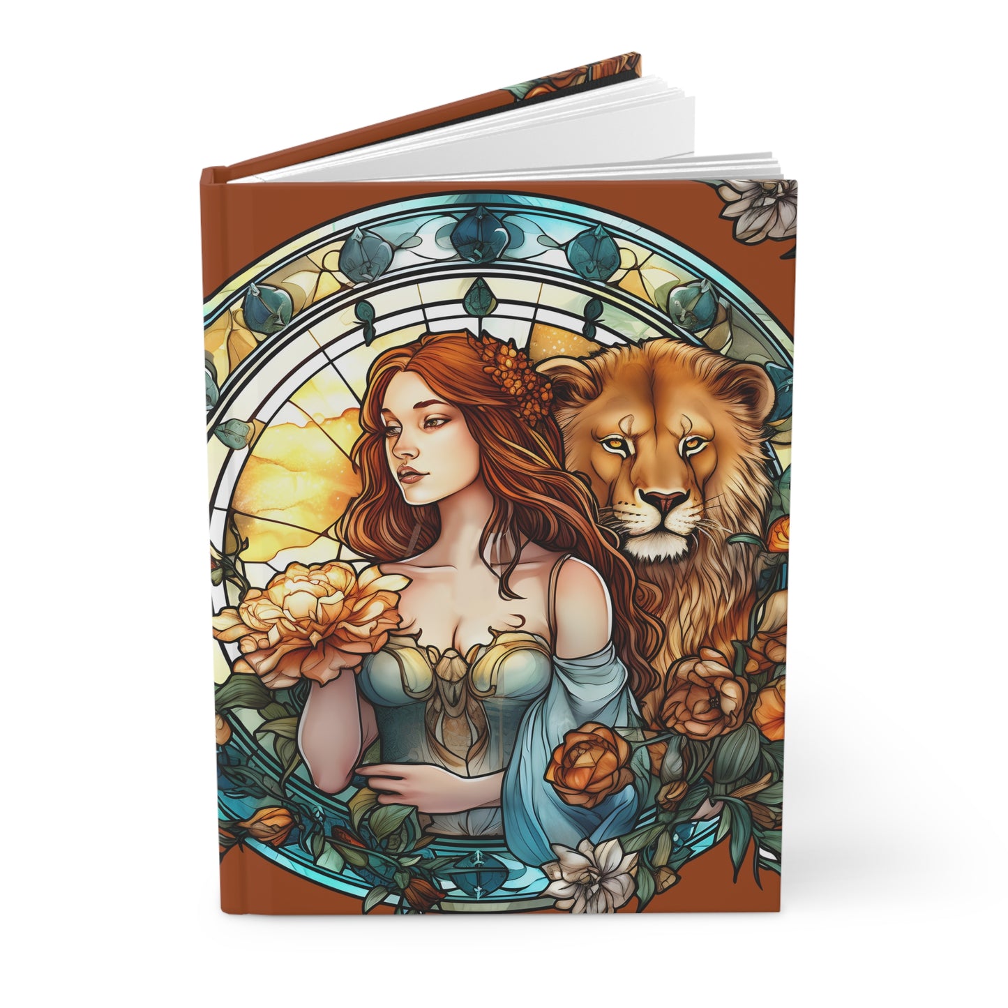 Leo Stained Glass Illustration with Poem Hardcover 150 Page Journal