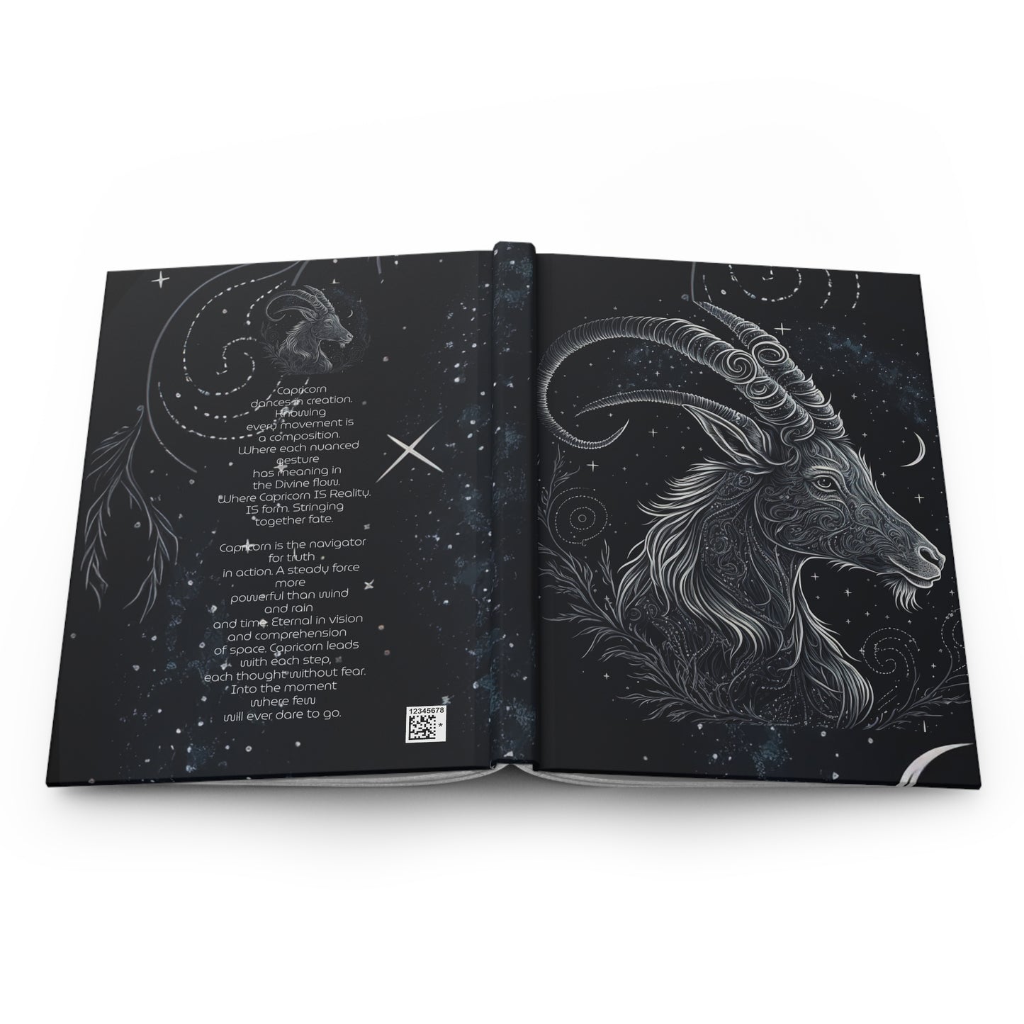 Capricorn in Black and Silver with Poem Hardcover 150 Page Journal