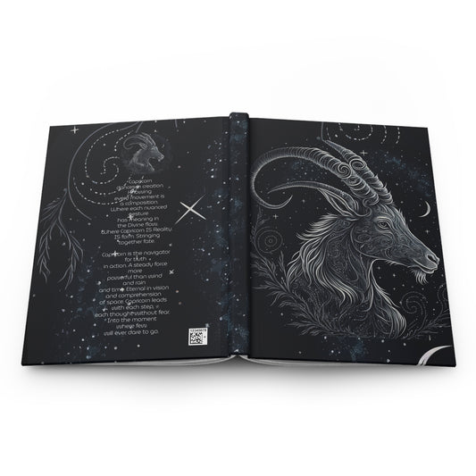 Capricorn in Black and Silver with Poem Hardcover 150 Page Journal