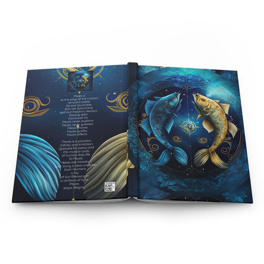 Pisces Fish in Gold and Blue with Poem Hardcover 150 Page Journal
