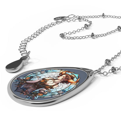 Taurus Zodiac Sign Stained glass Illustration ~ Necklace & Oval Pendant With Chain