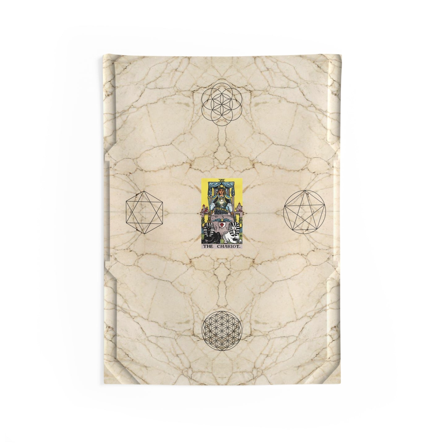 The Chariot Tarot Card Altar Cloth or Tapestry with Marble Background, Flower of Life and Seed of Life