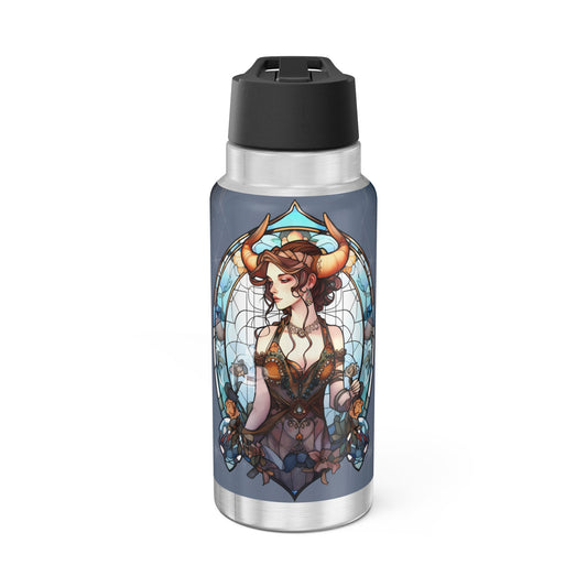 Taurus Zodiac Sign Stained Glass Illustration with Stars ~ 32oz Tumbler With Lid and Straw