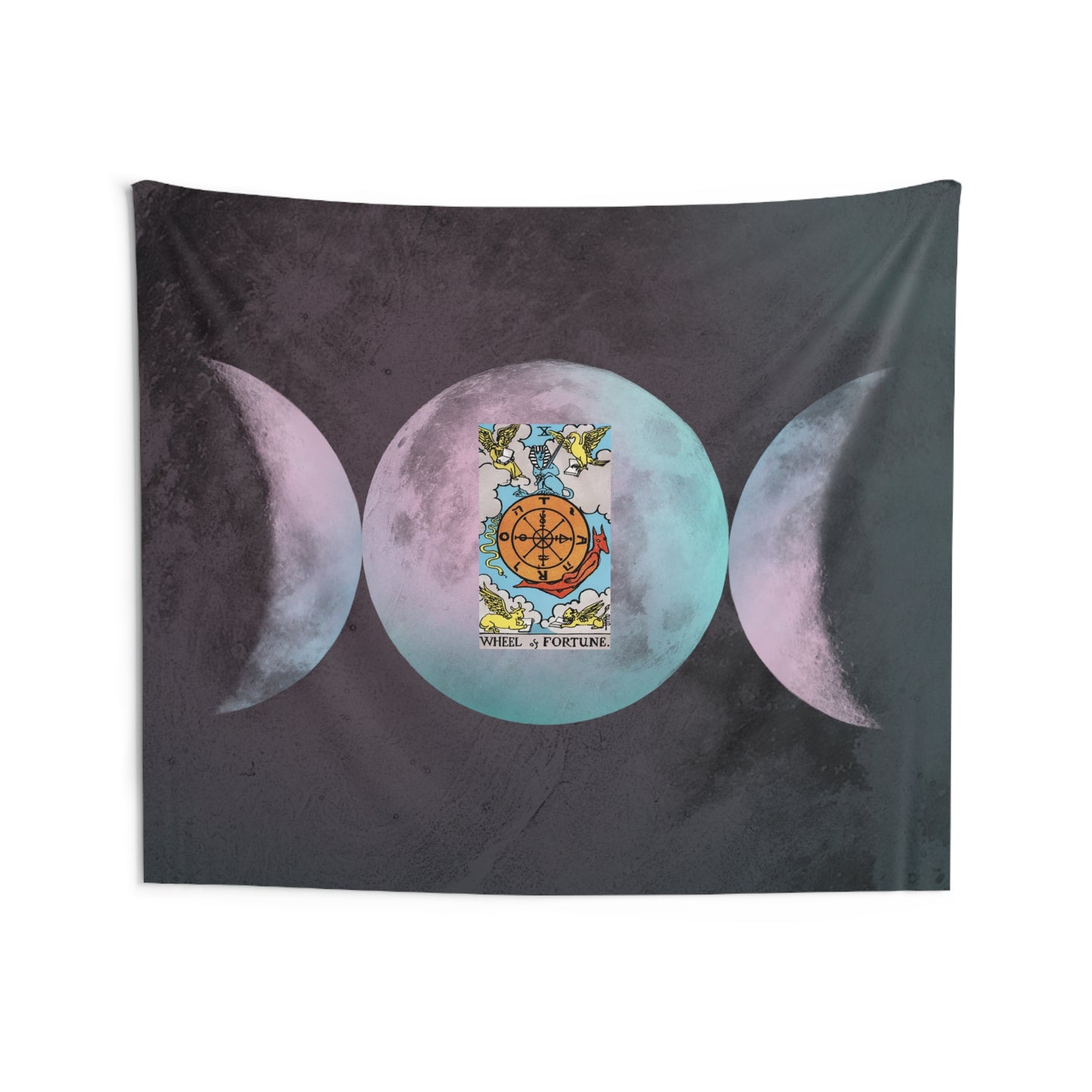 The Wheel of Fortune Tarot Card Altar Cloth or Tapestry with Triple Goddess Symbol