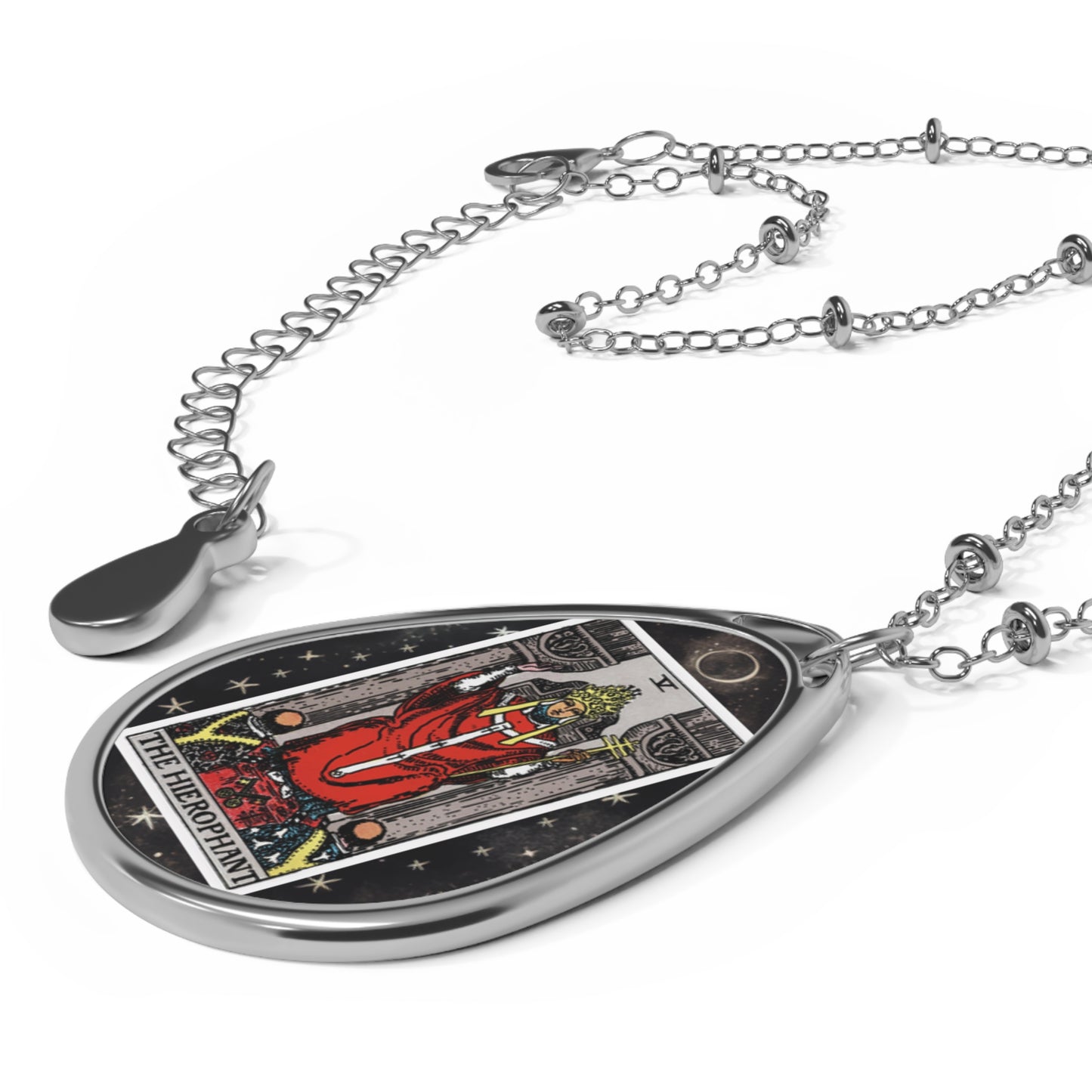The Hierophant Tarot Card Oval Pendant Necklace With Chain