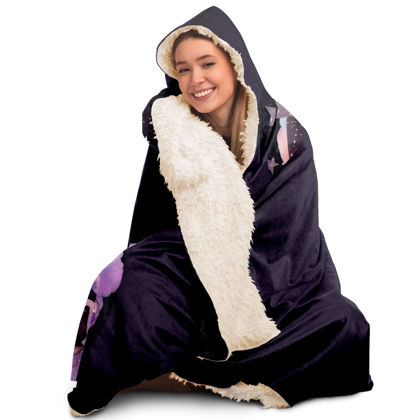 Sagittarius Caricature in Purple with Stars Hooded Blanket