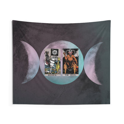 The Death AND The Devil Tarot Cards Altar Cloth or Tapestry with Triple Goddess Symbol