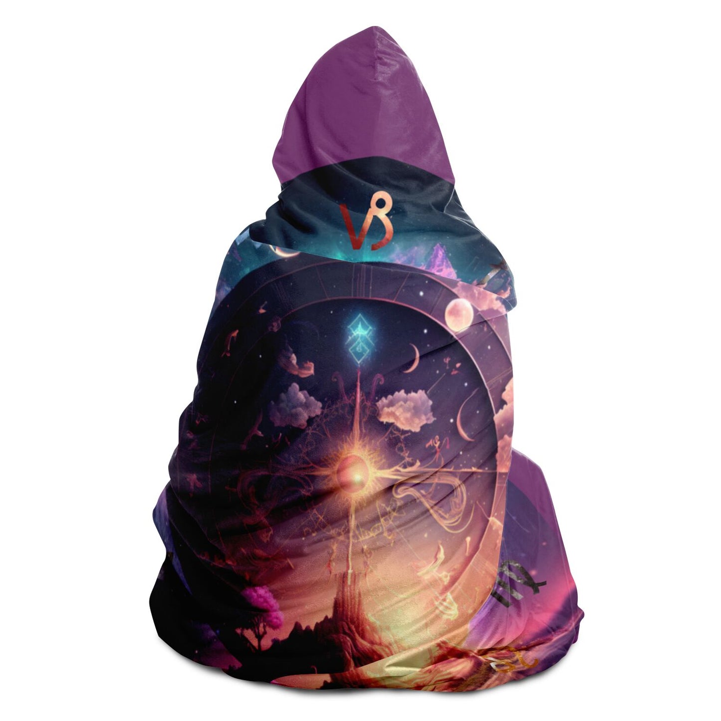Zodiac Symbols Around Celestial Sphere with Amethyst Background Hooded Blanket