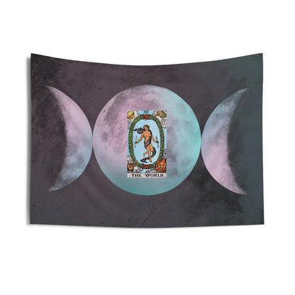 The World Tarot Card Altar Cloth or Tapestry with Triple Goddess Symbol
