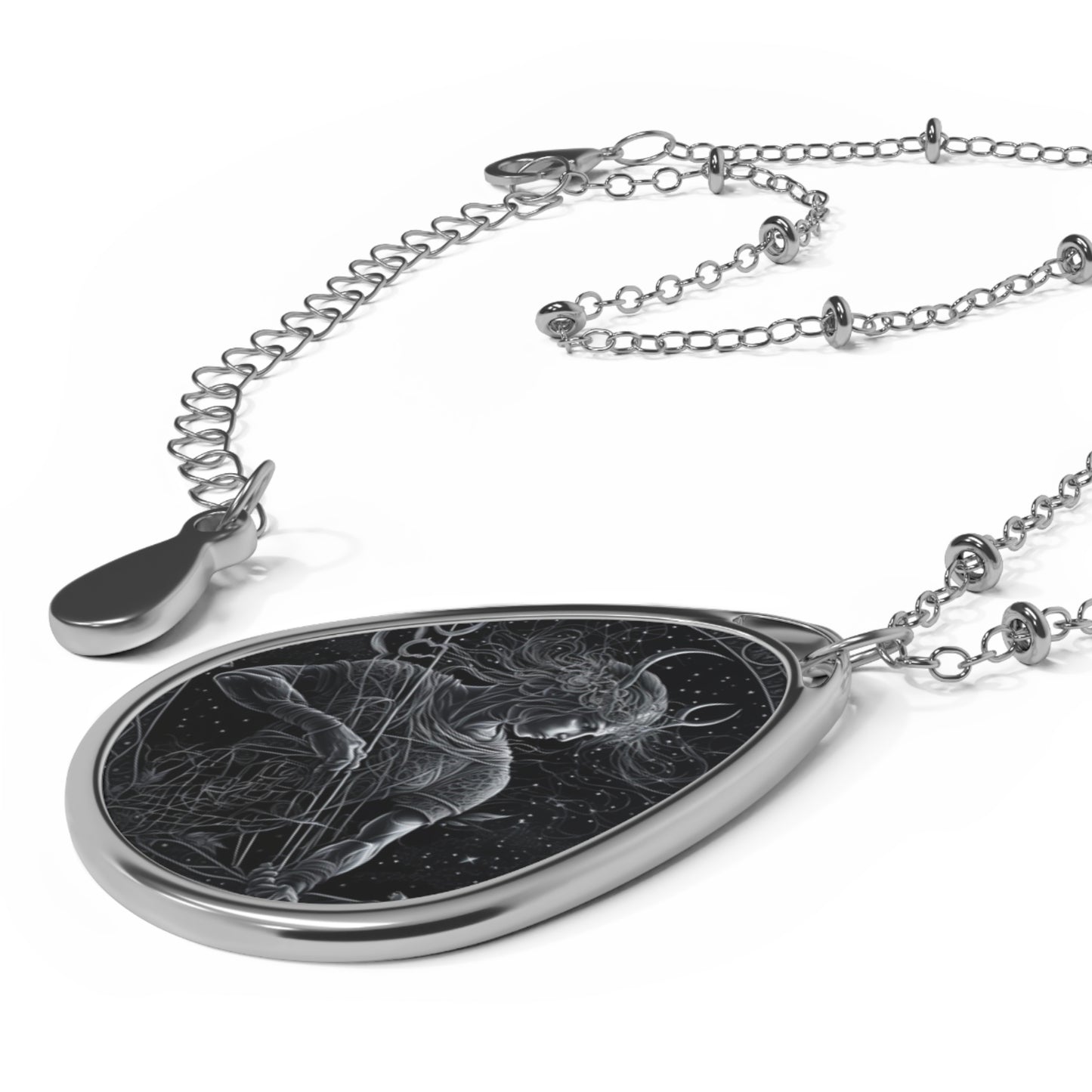Sagittarius Zodiac Sign ~ Sagittarius Centaur in Black and White ~ Necklace & Oval Pendant With Chain