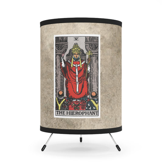 The Hierophant Tarot Card with Taurus Symbols Printed Shade Tripod Lamp, US\CA plug