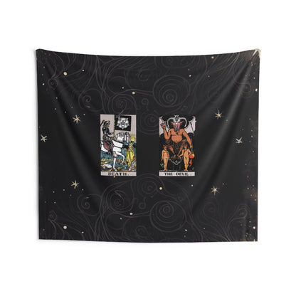 The Death AND The Devil Tarot Cards Altar Cloth or Tapestry with Starry Background
