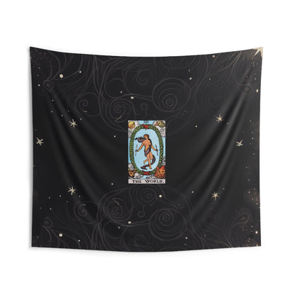The World Tarot Card Altar Cloth or Tapestry with Starry Background