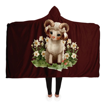 Aries Ram Vintage Illustration Hooded Blanket