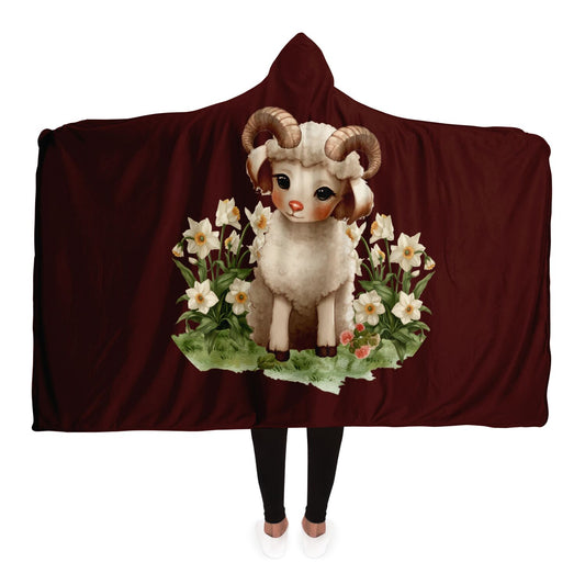 Aries Ram Vintage Illustration Hooded Blanket