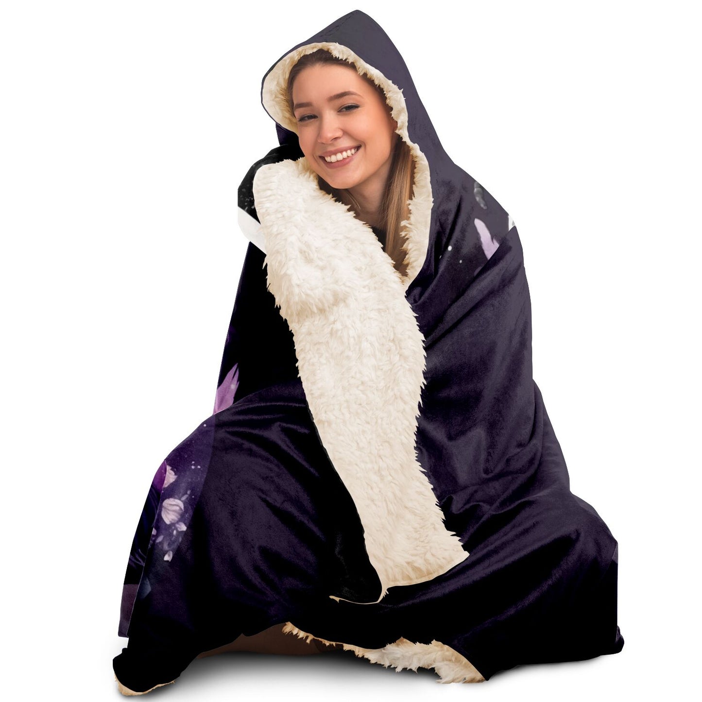 Capricorn Sign In Purple with Leaves Hooded Blanket
