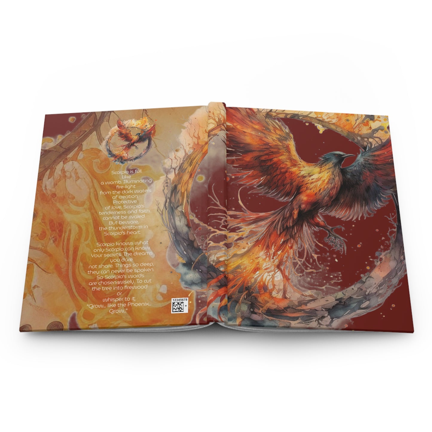 Scorpio Fire Phoenix Watercolor Illustration with Poem Hardcover 150 Page Journal