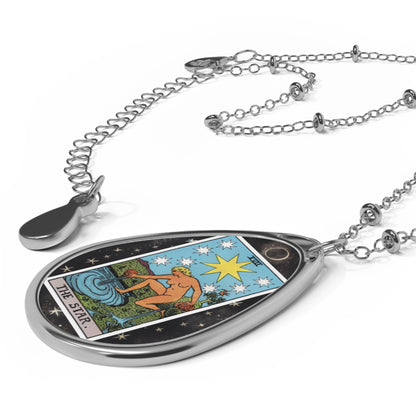 The Star Tarot Card Oval Pendant Necklace With Chain