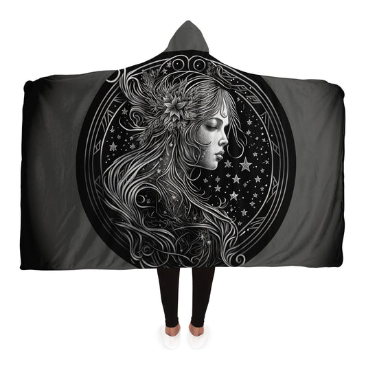 Virgo in Black and White Hooded Blanket