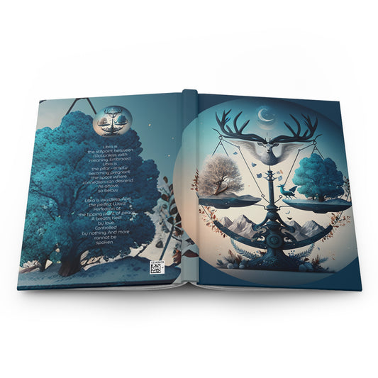 Libra Scales in Blue and White with Poem Hardcover 150 Page Journal