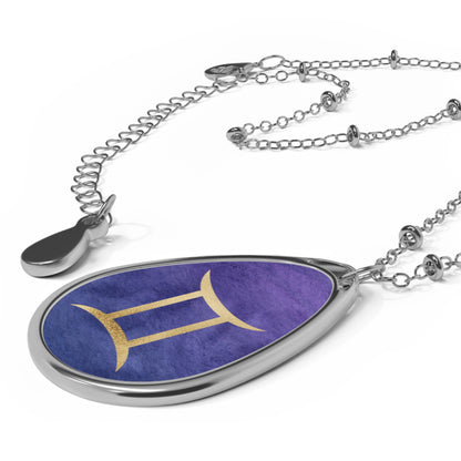 Gemini Zodiac Sign ~ Necklace & Oval Pendant With Chain